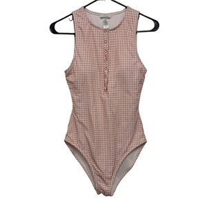 Andie Pink koi houndstooth Patterned the Malibu swimsuit size ST